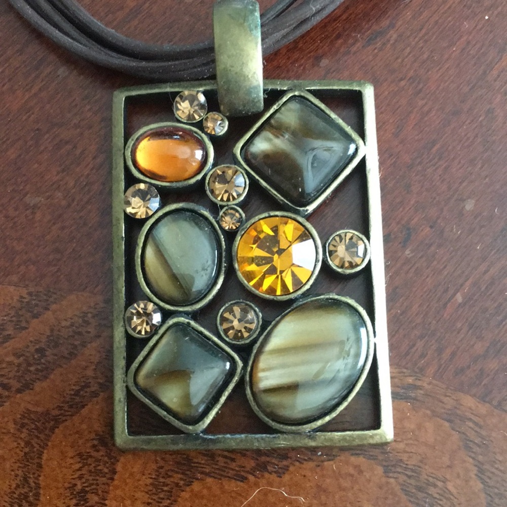 Rectangular  1  1/2” by 1” brown, gold pendant